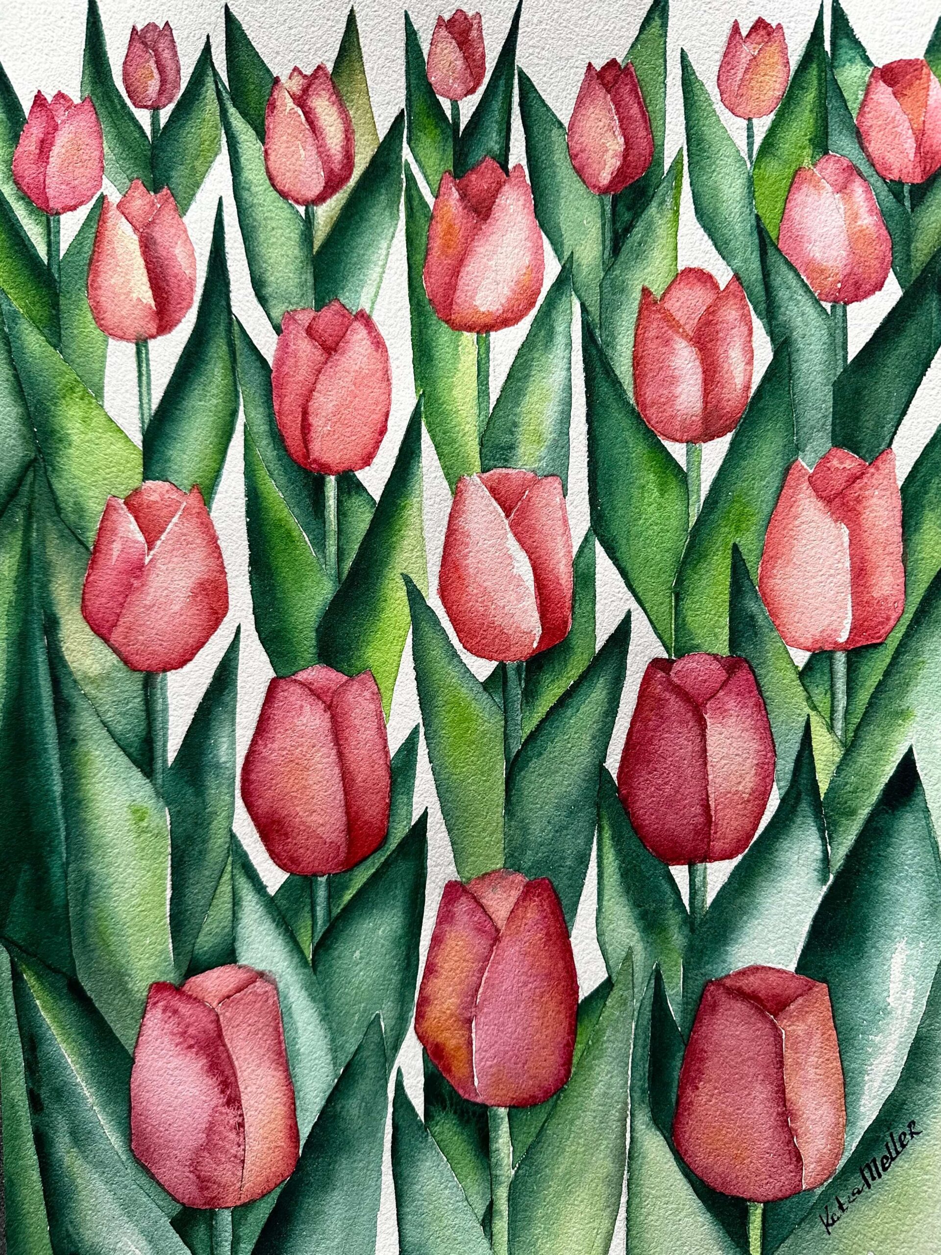 Akwarela "Czerwone tulipany"
