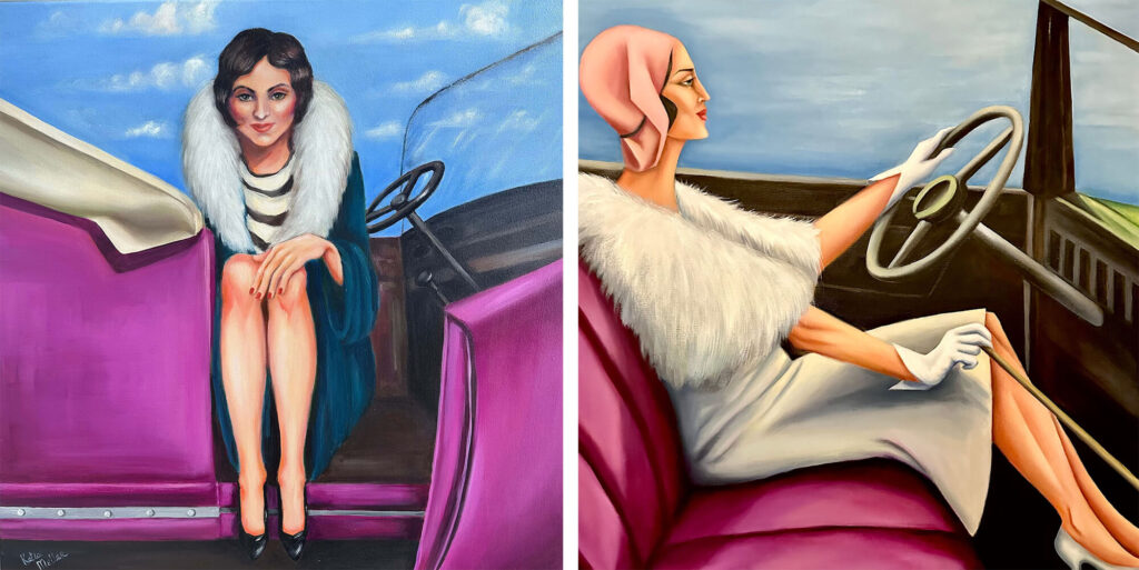 Automobilistka. Obrazy Art Deco, inspiracja Tamara Łempicka
